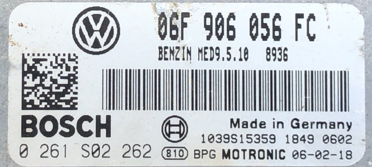 Plug & Play Bosch Engine ECU, VW Passat 2.0 FSI, 0261S02262, 0 261 S02 262, 06F906056FC, 06F 906 056 FC, MED9.5.100