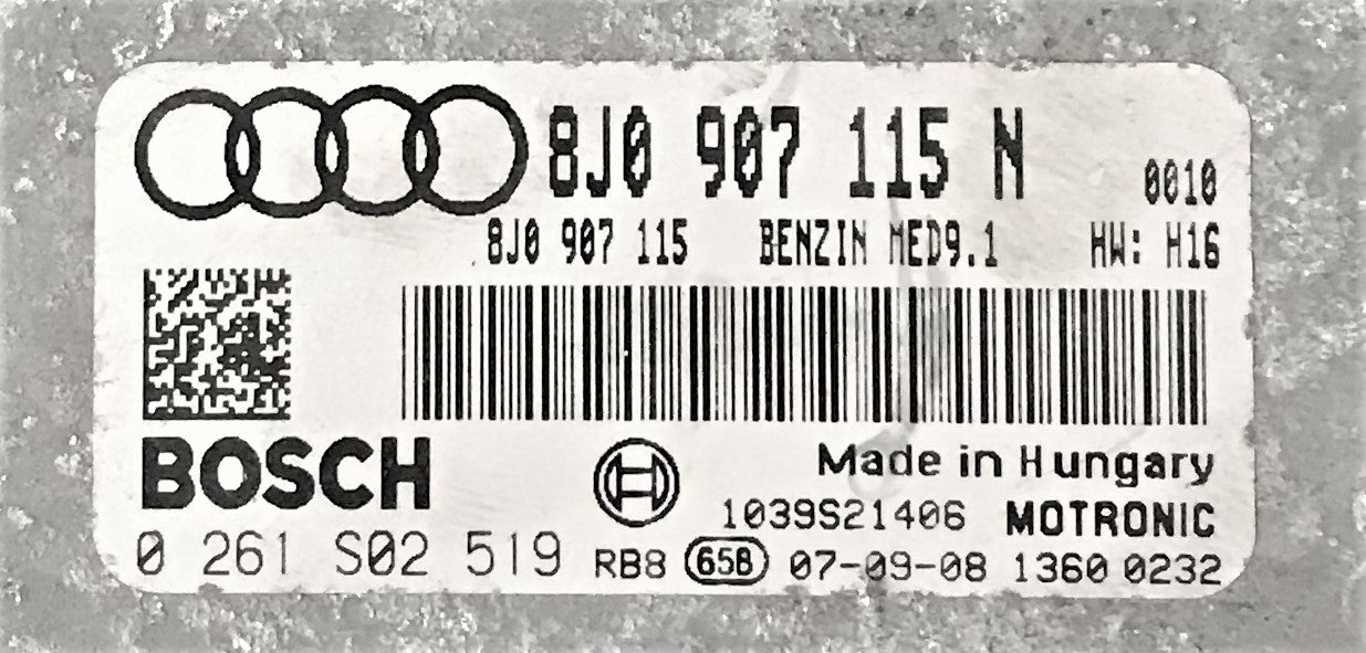 Audi TT 2.0 TFSI, 0261S02519, 0 261 S02 519, 8J0907115N, 8J0 907 115 N, 8J0907115, 8J0 907 115, MED9.1