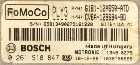 0261S18847, 0 261 S18 847, G1B112A650ATD, G1B1-12A650-ATD, CV6A12B684BD, CV6A-12B684-BD, PLY3
