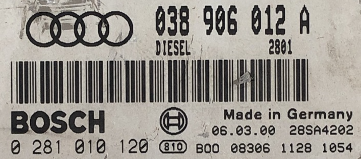 AUDI A3 1.9 TDI, 0281010120, 0 281 010 120, 038906012A, 038 906 012 A, EDC15VM+