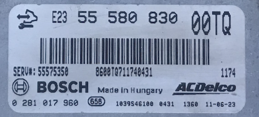Plug & Play Bosch Engine ECU, Vauxhall Corsa 1.3CDTi, 0281017960, 0 281 017 960, 55580830, 55 580 830, 00TQ