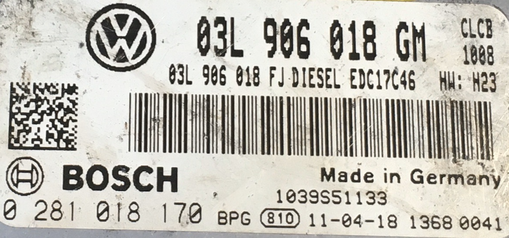 0281018170, 0 281 018 170, 03L906018GM, 03L 906 018 GM, EDC17C46, 1039S51133