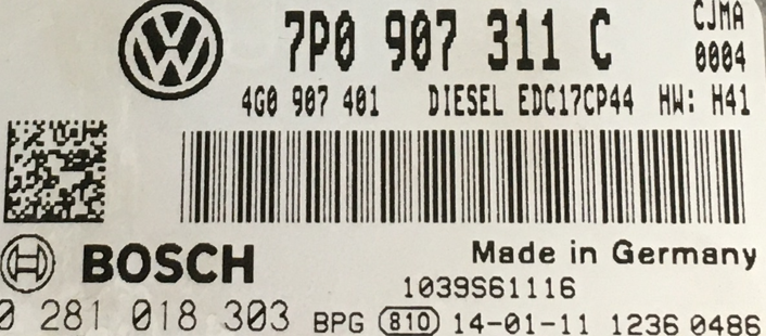 VW Touareg 3.0 TDI, 0281018303, 0 281 018 303, 7P0907311C, 7P0 907 311 C, EDC17CP44, 1039S61116