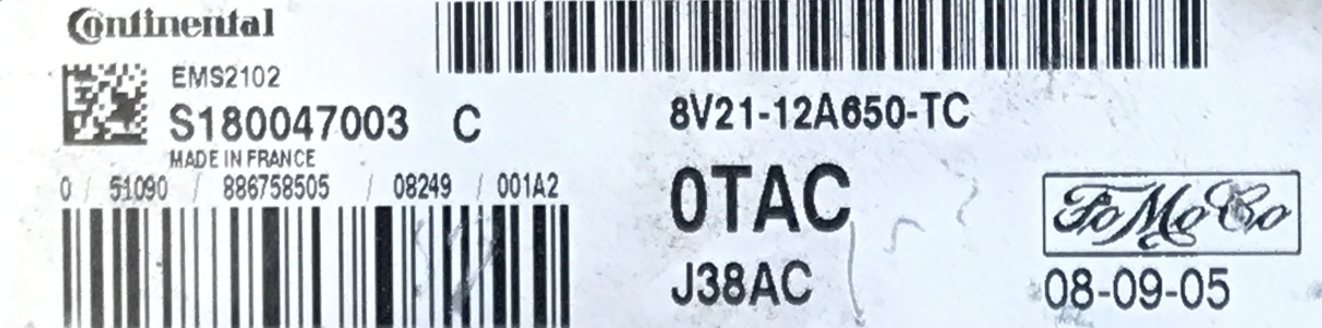 EMS2102, J38AC, S180047003C, S180047003 C, 8V21-12A650-TC, 8V2112A650TC, 0TAC