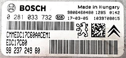 Plug & Play Bosch Engine ECU, Citroen - Peugeot, 0281033732, 0 281 033 732, 9823724980, 98 237 249 80, 9806460480, ED17C60