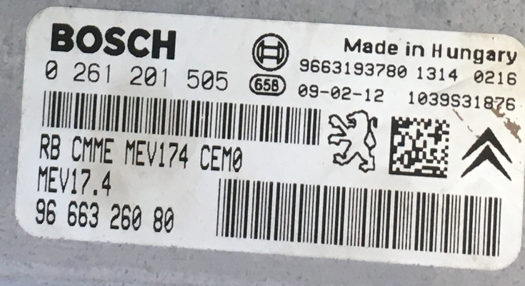 Peugeot, 0261201505, 0 261 201 505, 9666326080, 96 663 260 80, MEV17.4, 1039S31876