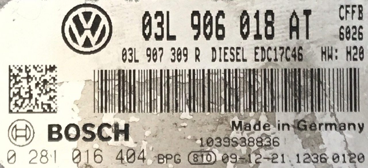 VW Golf VI, Jetta 2.0 TDI, 0281016404, 0 281 016 404, 03L906018AT, 03L 906 018 AT, 1039S38836, EDC17C46