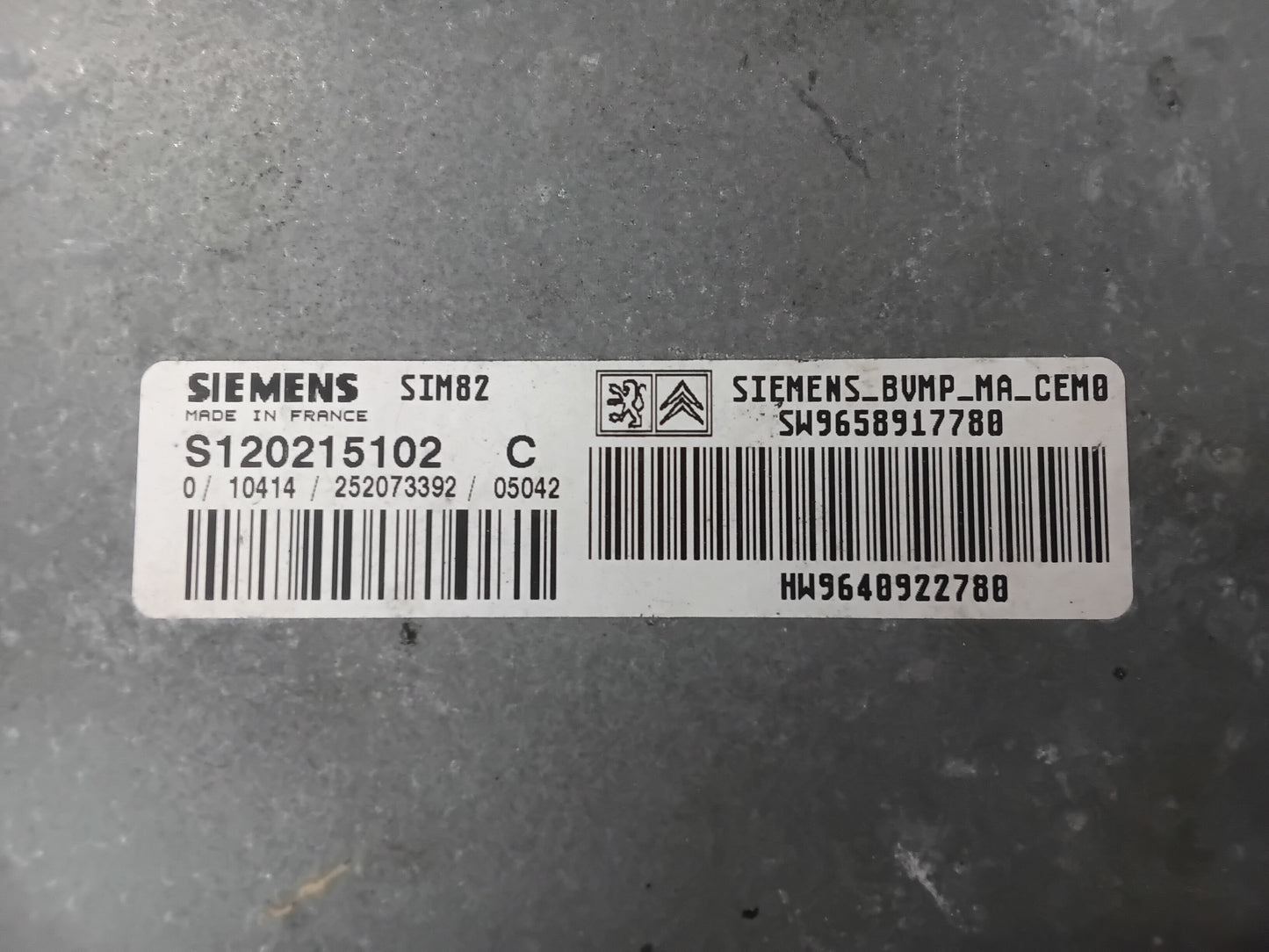 Plug & Play Siemens Engine ECU, Citroen C2, S120215102C, S120215102 C, SW9658917780, SW 9658917780, HW9640922780, HW 9640922780, SIM82