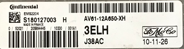 S180127003H, S180127003 H, AV61-12A650-XH, AV6112A650XH, 3ELH, EMS2204, J38AC