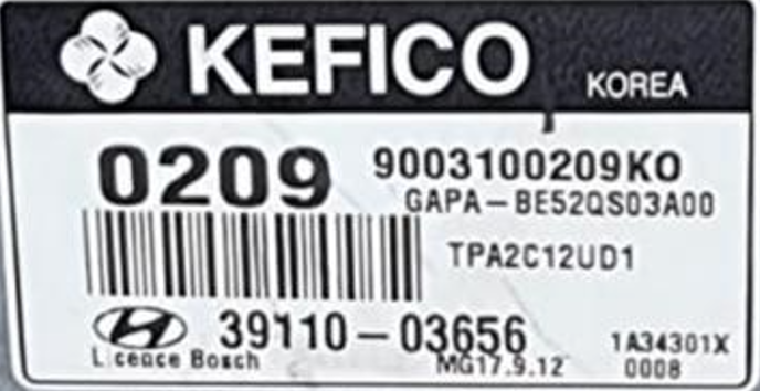 9003100209KO, 9003100209 KO, GAPA-BE52QS03A00, 39110-03656, 0209, MG17.9.12