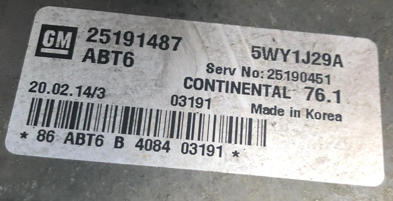 25191487, 5WY1J29A, SERV 25190451, ABT6, 76.1