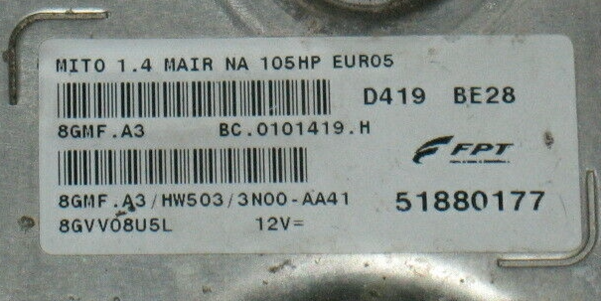 Alfa Romeo Mito 1.4, HW503, 8GMFA3, 8GMF.A3, 51880177, BC0101419H, BC.0101419.H