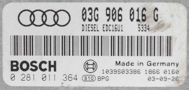 Audi A3 2.0 TDI, 0281011364, 0 281 011 364, 03G906016G, 03G 906 016 G