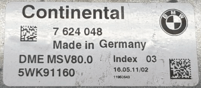 BMW, 7624048, 7 624 048, DME MSV80, 5WK91160, Index 03