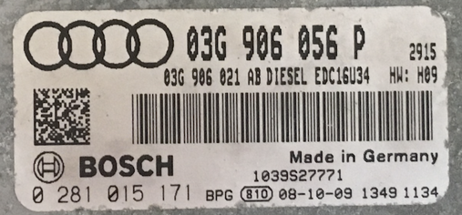 Bosch Engine ECU, Audi A3 1.9 TDI, 0281015171, 0 281 015 171, 03G906056P, 03G 906 056 P, EDC16U34