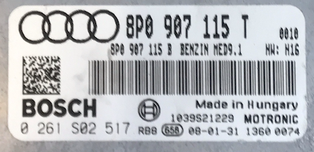 Bosch Engine ECU, Audi A3 Turbo, 0261S02517, 0 261 S02 517, 8P0907115T, 8P0 907 115 T, 1039S21229