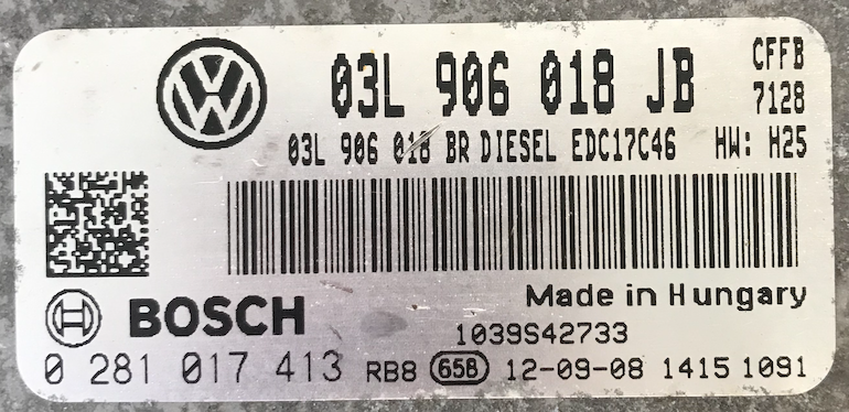 Bosch Engine ECU, Audi A5 2.0 TDI, 0281017413, 0 281 017 413, 03L906018JB, 03L 906 018 JB, 1039S42733, EDC17C46