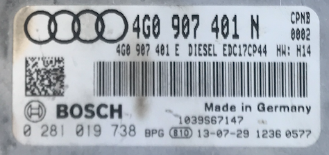 Bosch Engine ECU, Audi A6 - A7 3.0 TDI, 0281019738, 0 281 019 738, 4H0907401N, 4H0 907 401 N, 1039S67147