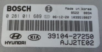 Bosch Engine ECU, Hyundai, 0 281 011 689, 0281011689, 3910427250, 39104-27250, 1039S18027