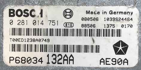 Bosch Engine ECU, Jeep Wrangler 2.8 CRD, 0281014751, 0 281 014 751, P68034132AA, P68034 132AA, 1039S24464