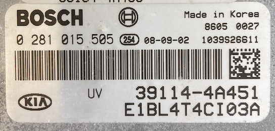Bosch Engine ECU, Kia-Hyundai, 0 281 015 505 0281015505 39114-4A451