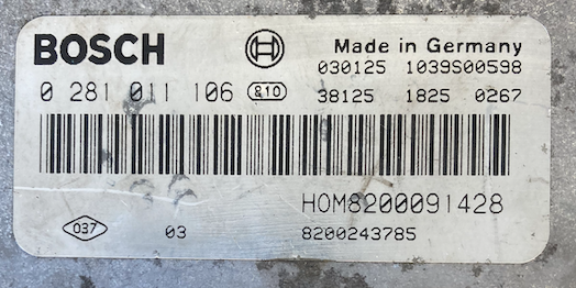 Bosch Engine ECU, Renault Master 2.0 dCi, 0281011106, 0 281 011 106, HOM8200091428, 8200243785