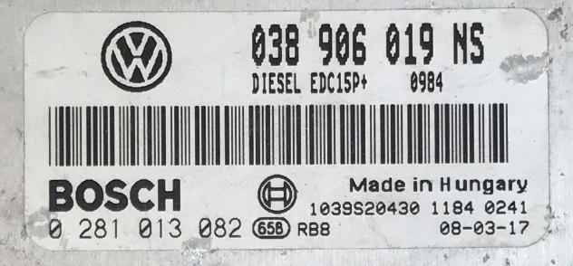 Bosch Engine ECU, Skoda Fabia 1.9TDi, 0281013082, 0 281 013 082, 038906019NS, 038 906 019 NS, 1039S20430, EDC15P+