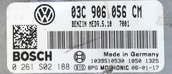 Bosch Engine ECU, Skoda Octavia 1.6 FSI, 0261S02188, 0 261 S02 188, 03C906056CM, 03C 906 056 CM, MED9.5.10