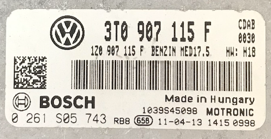 Bosch Engine ECU, Skoda Octavia, Superb 1.8 TSI, 0261S05743, 0 261 S05 743, 3T0907115F, 3T0 907 115 F, 1039S45098, MED17.5