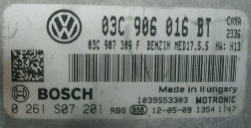 Bosch Engine ECU, VW Golf VI, Jetta 1.4 TSI , 0261S07201, 0 261 S07 201, 03C906016BT, 03C 906 016 BT, 1039S53303,MED17.5.5