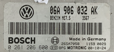 Bosch Engine ECU, VW Sharan 1.8, 0261206600, 0 261 206 600, 06A906032AK, 06A 906 032 AK, ME7.5, 26SA7058