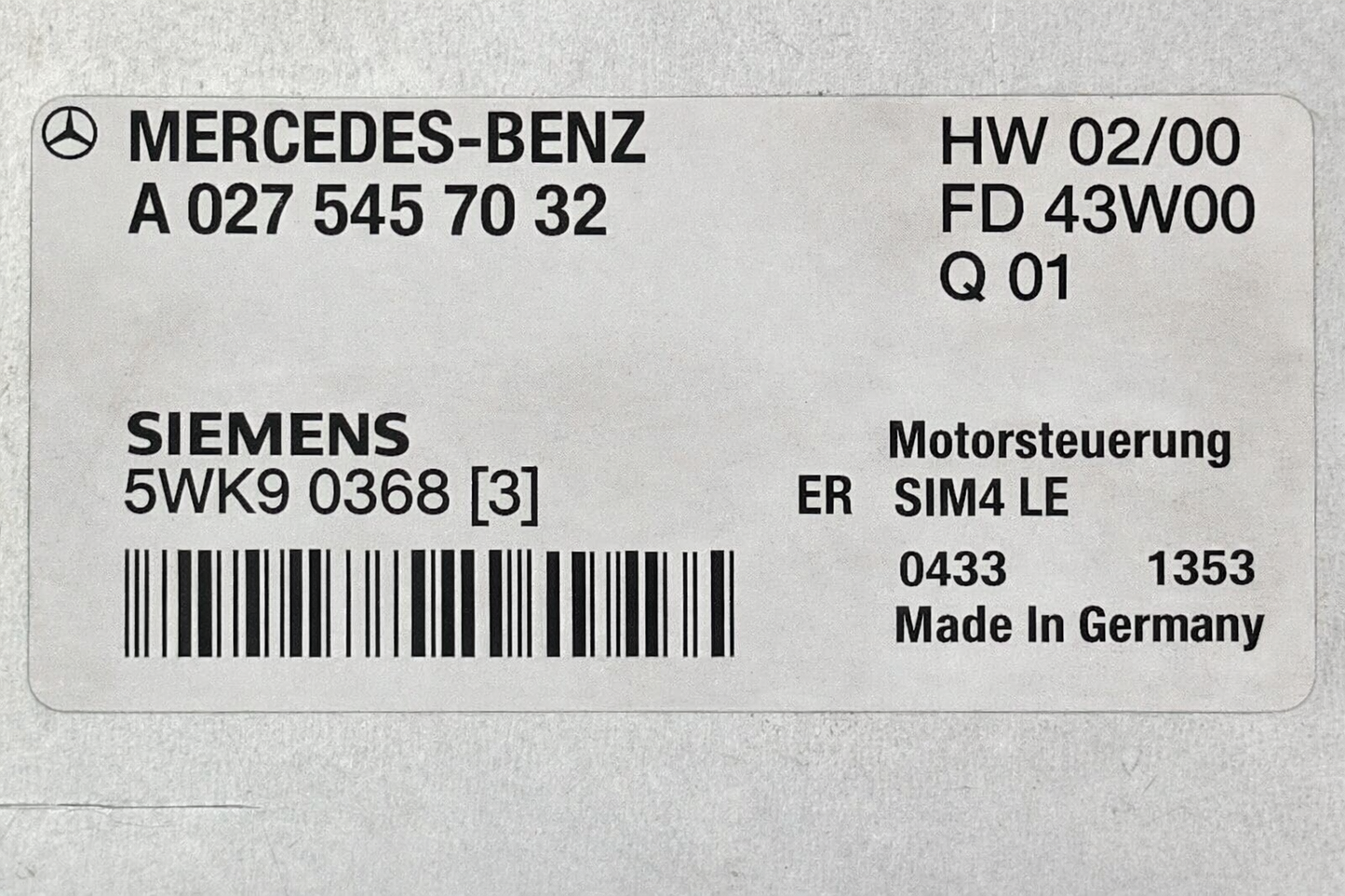 Motor Siemens Plug & Play Mercedes-Benz, A0275457032, A 027 545 70 32, 5WK90368 3, SIM4 LE