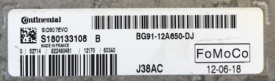 Continental Engine ECU, Ford,Mondeo, S180133108B, BG91-12A650-DJ, SID807EVO