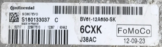 Continental Engine ECU, Ford C-Max, SID807EVO, S180133037 C, BV6112A650SK, BV61-12A650-SK, 6CXK, J38AC