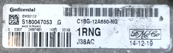 Continental Engine ECU, Ford Fiesta 1.25, EMS2102, J38AC, S180047053G, S180047053 G, C1BG12A650NG, C1BG-12A650-NG, 1RNG