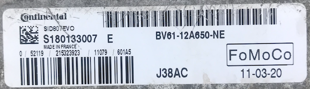 Continental Engine ECU, Ford Focus 1.6TDCi, SID807EVO, J38AC, S180133007 E, BV61-12A650-NE, BV6112A650NE