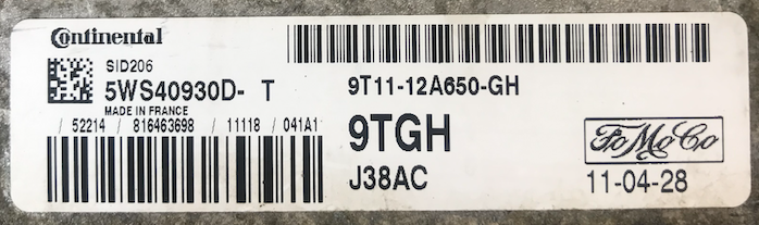 Continental Engine ECU, Ford, SID206, 5WS40930DT, 5WS40930D-T, 9T1112A650GH, 9T11-12A650-GH, 9TGH