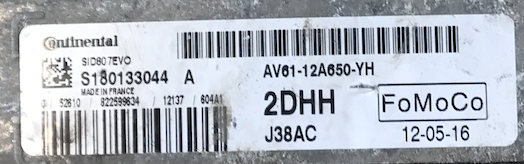 Continental Engine ECU, Ford, SID807EVO, J38AC, S180133044 A, AV6112A650YH, AV61-12A650-YH, 2DHH