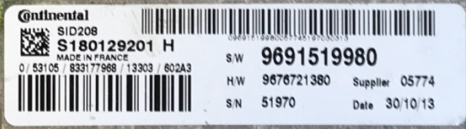 S180129201 H, S180129201H, SW 9691519880, SW9691519880, HW 9676721380, HW9676721380, SID208