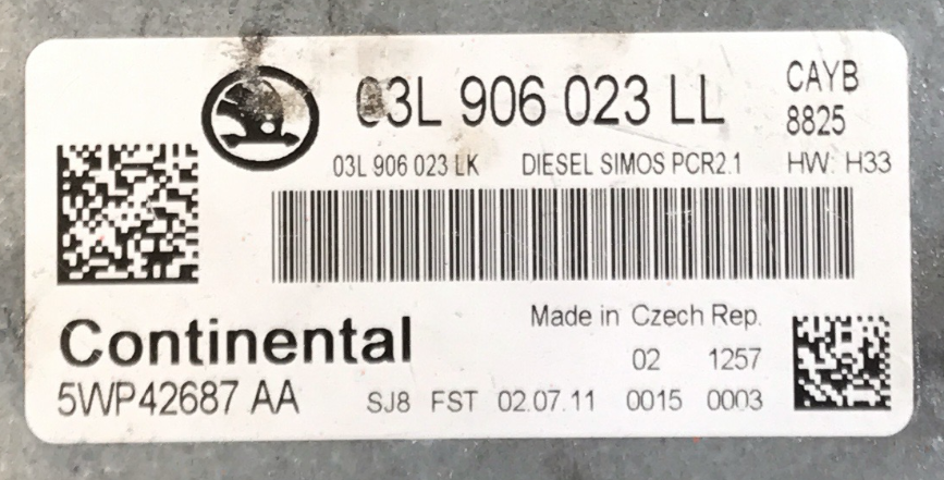 Skoda, 03L906023LL, 03L 906 023 LL, 03L906023LK, 03L 906 023 LK, 5WP42687AA, 5WP42687 AA, DIESEL SIMOS PCR2.1