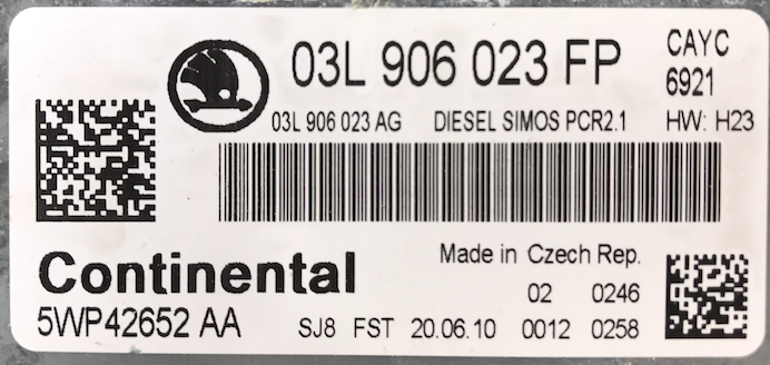 Continental Engine ECU, Skoda Octavia 1.6TDi, 03L906023FP, 03L 906 023 FP, 5WP42652AA, DIESEL SIMOS PCR2.1