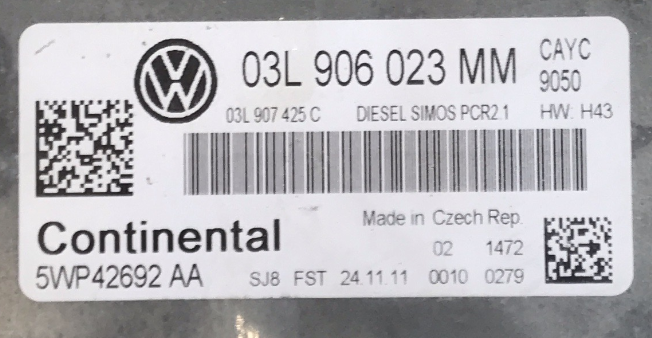 VW Golf 1.6, 03L906023MM, 03L 906 023 MM, 5WP42692AA, 5WP42692 AA, DIESEL SIMOS PCR2.1