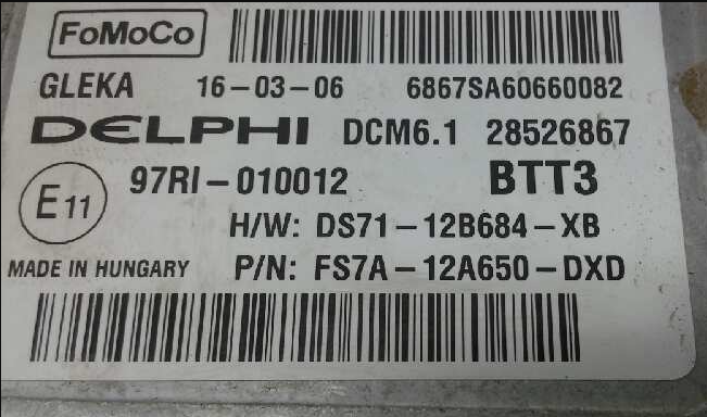 Delphi Engine ECU, Ford Mondeo 1.5D, DCM6.1, 28520350, DS7112B684XB, DS71-12B684-XB, FS7A12A650DXC, FS7A-12A650-DXC
