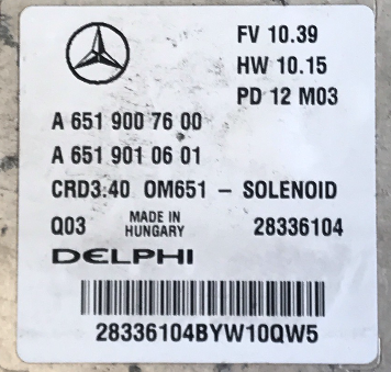 Delphi Engine ECU, Mercedes-Benz, A6519007600, A 651 900 76 00, A6519010601, A 651 901 06 01, 28336104, CRD3.40, OM651 - SOLENOID