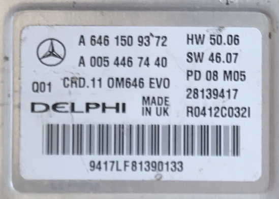 Delphi Engine ECU, Mercedes, A6461509372, A 646 150 93 72, A0054467440, A 005 446 74 40, 28139417, R0412C0232l, CRD.11, OM646 EVO