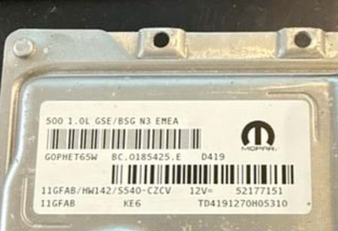 Plug & Play Magneti Marelli Engine ECU, Fiat 500, 52177151, BC.0185425.E, 11GFAB