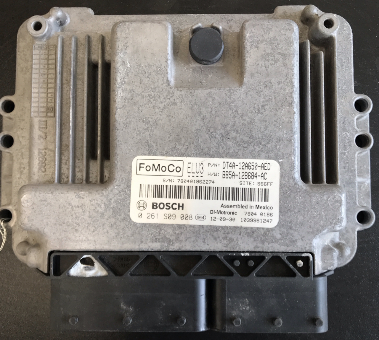 Bosch Engine ECU, Ford, 0261S09008, 0 261 S09 008, ELU3, DT4A12A650AED, DT4A-12A650-AED, BB5A12B684AC, BB5A-12B684-AC