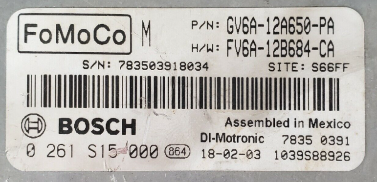 Ford, 0261S15000, 0 261 S15 000, GV6A12A650PA, GV6A-12A650-PA, FV6412B684CA, FV6A-12B684-CA, 1039S88926