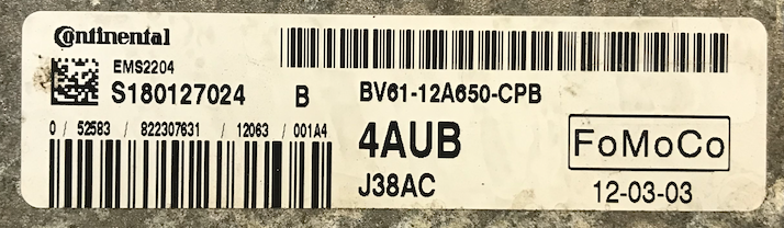 Ford, 4AUB, S180127024B, S180127024 B, BV6112A650CPB, BV61-12A650-CPB, EMS2204, J38AC