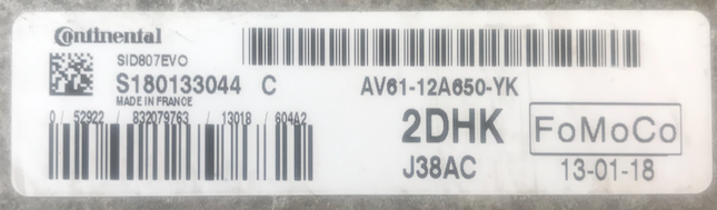 Ford C Max, SID807EVO, J38AC, S180133044 C, AV61-12A650-YK, 2DHK